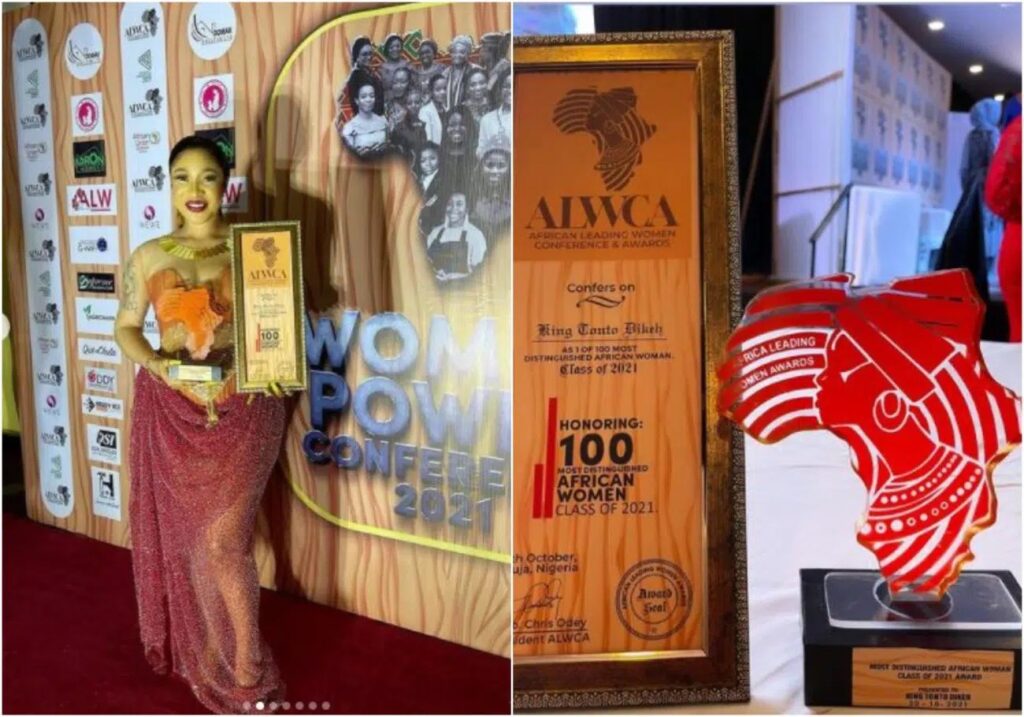 Tonto Dikeh gets honoured among 100 most distinguished African Women amidst breakup with her lover