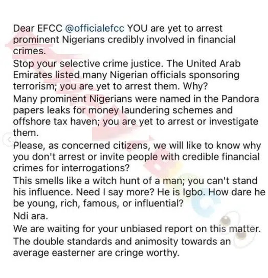 ‘Tinubu, the gold thief, is walking free’ Actress Georgina Onuoha criticized EFCC for only delivering partial Justice in Nigeria following the arrest of Obi Cubana’s