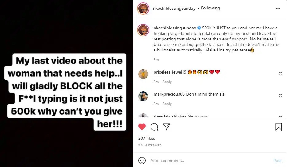 ‘The fact I’m an actress doesn’t make me a billionaire’ Nkechi Blessing slam supporters who criticize her for failing to assist woman suffering major delivery difficulties