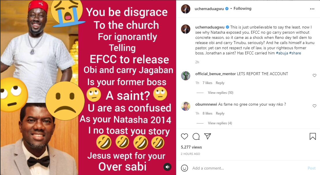 You’re a disgrace to the church for telling EFCC to release Obi Cubana – Uche Maduagwu drags Reno Omokri