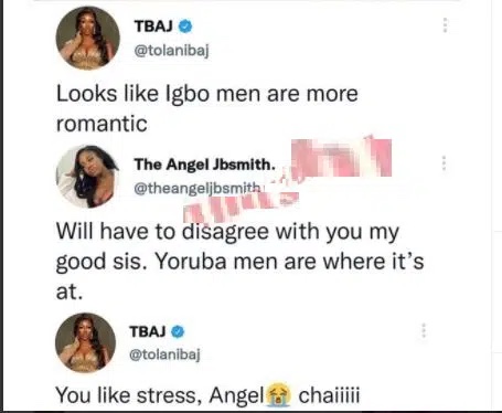 Igbo men vs Yoruba men: BBNaija’s Angel and Tolani Baj argue on who is more romantic