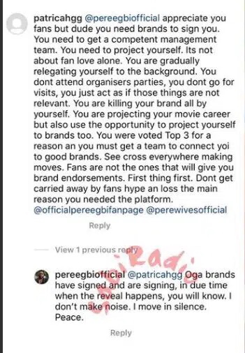 ‘I don’t make noise, and I move in silence’, BBNaija’s Pere respond fan who criticize him for not securing endorsement deals