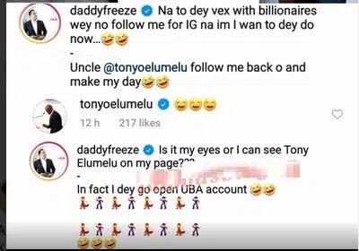 Daddy Freeze get astonished as Nigerian billionaire Tony Elumelu reacted to his hilarious DM after calling him out