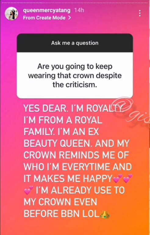 “I’m from a royal family” – BBNaija star, Queen explains why she always wears a crown after BBNaija show