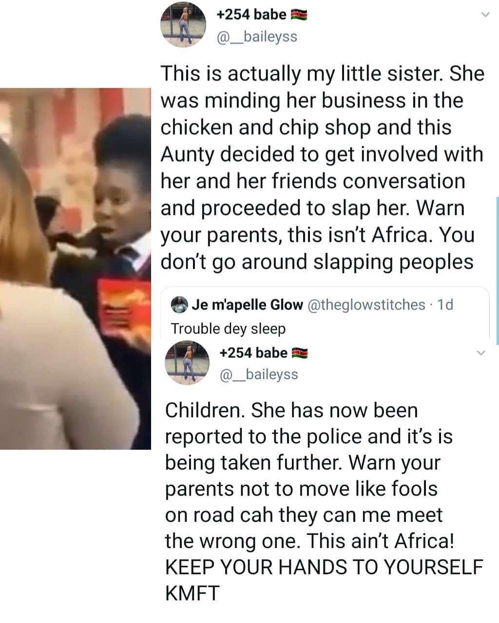 “Advice your parents not to move like fools, this is not Africa ” Sister of teenager who had a fight with an elderly woman issues warning.