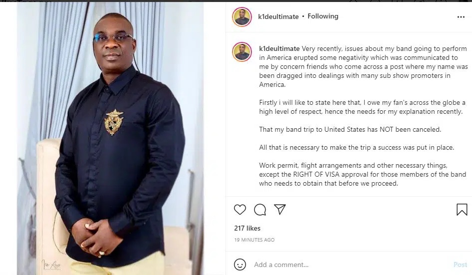 Kwam1 responds to claims that he refused to refund money of show in United States that he did not attend.