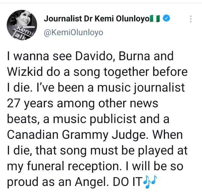 Kemi Olunloyo Reveal Her Dying Wish, The Song That Should Be Played At Her Burial Ceremony