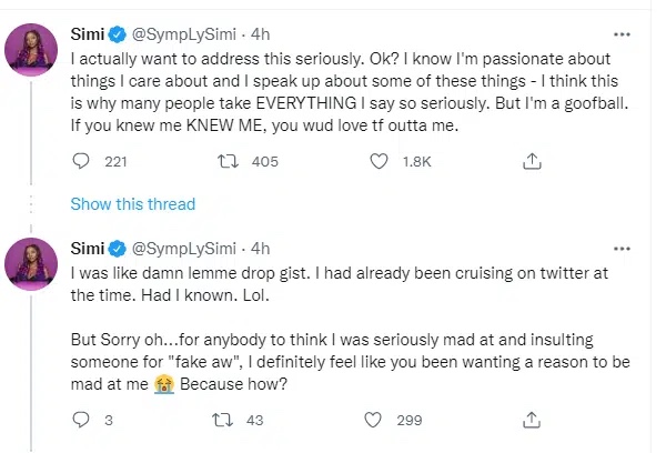 Simi react after being mocked for her reaction to an air host, who ‘faked awwned’ her daughter