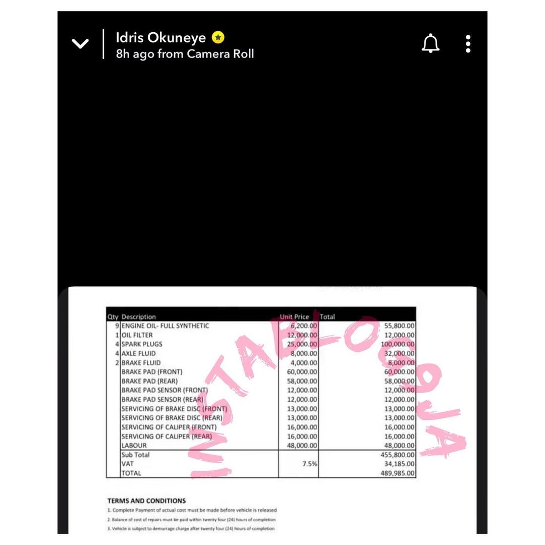 Bobrisky reveal his conversation with car dealer who demanded N489k to replace his brake pads.