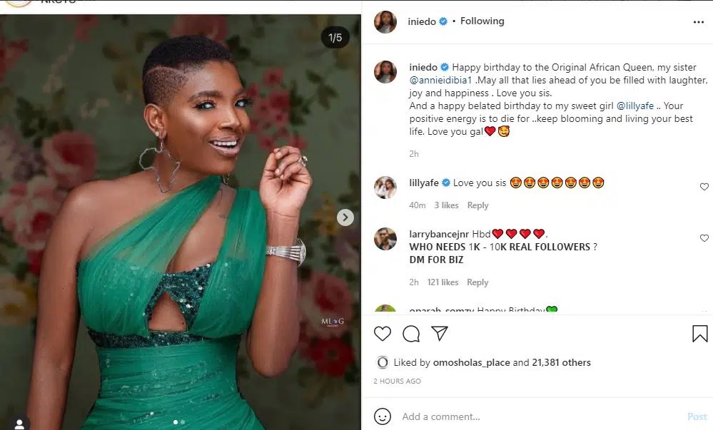 ‘Original African queen’ Actress Ini Edo lavish love on Annie Idibia as she celebrate her 37th birthday