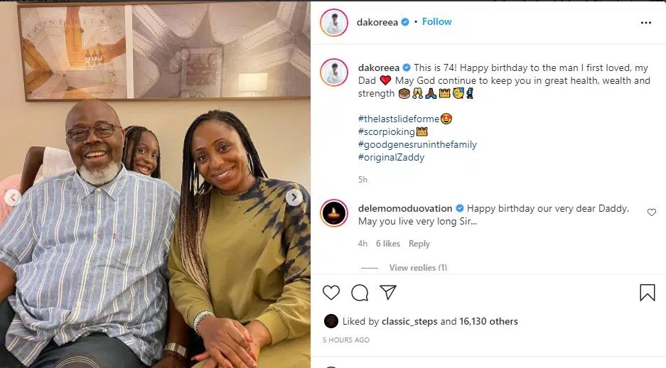 ‘Happy birthday to the man I first loved’, Actress Dakore Egbuson celebrates her dad 74th birthday