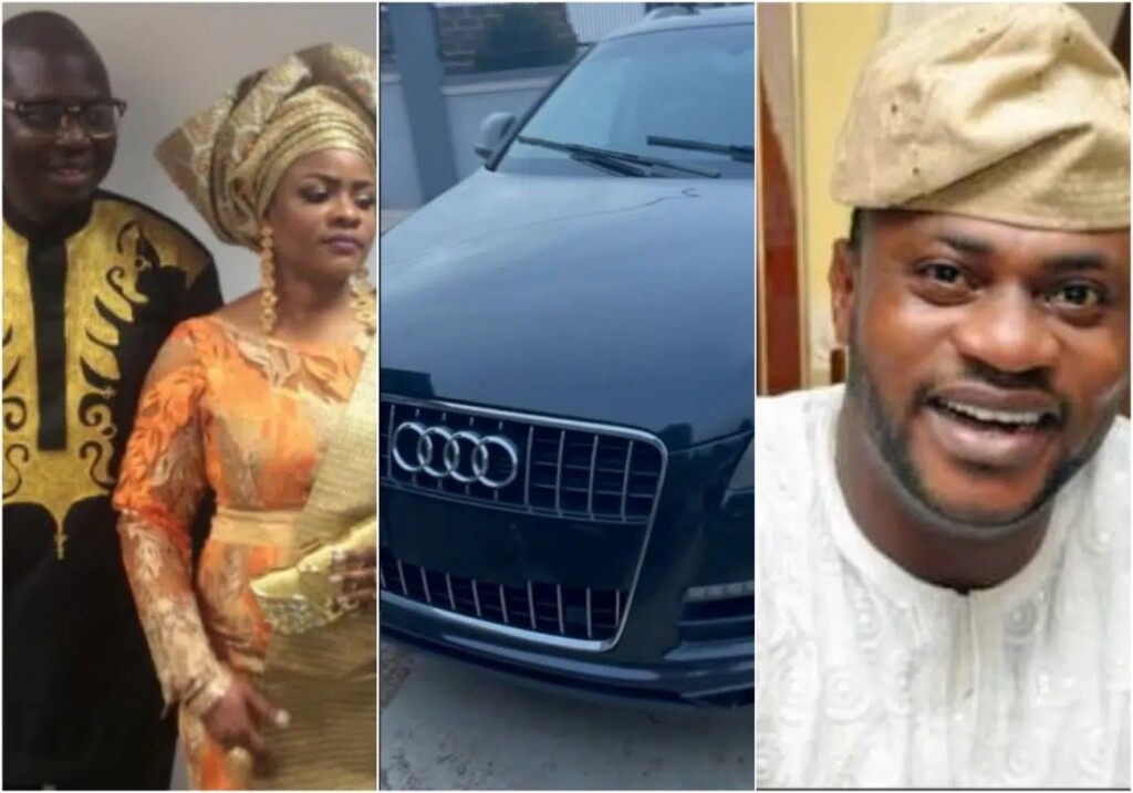 Nollywood actor Odunlade Adekola reacts as Mr Latin’s receive car gift from his wife day after his 55th birthday