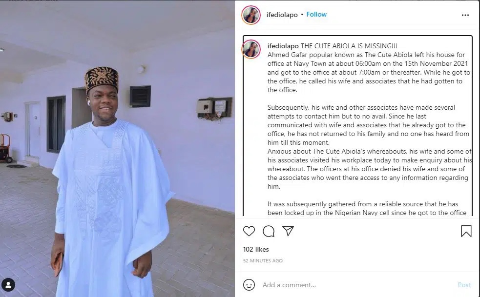 Instagram comedian and skit maker, popularly know as lawyer Kunle is reportedly missing.