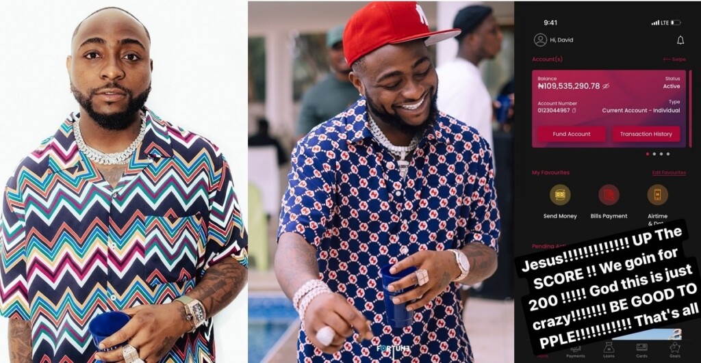 Davido receives 109m as gift from his friends, colleagues and fans in one day for his birthday, claims he’s going for 200m