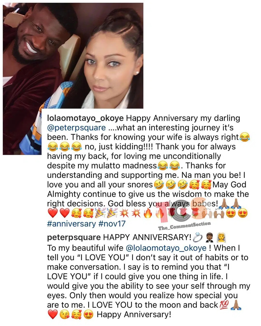 “fought his whole family for her” Fans shower prayers on Peter Okoye as he celebrates his wife with love