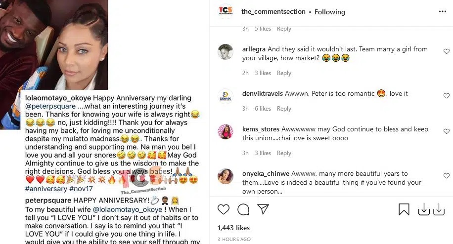 “fought his whole family for her” Fans shower prayers on Peter Okoye as he celebrates his wife with love