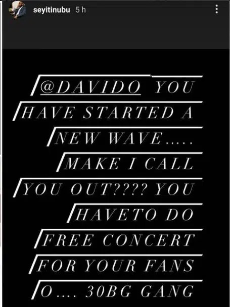 ‘Your fans deserve a free concert’, Seyi Tinubu advice Davido to show love back after raking over N100m donation