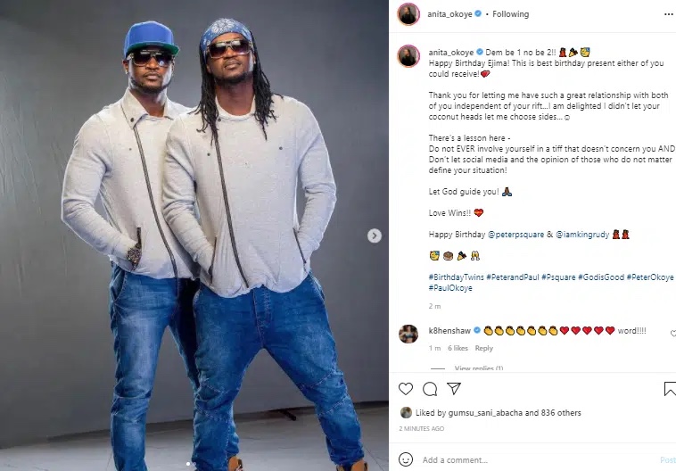 I didn’t let your coconut heads let me choose sides – Anita Okoye celebrates Psquare at 40 after reconciliation