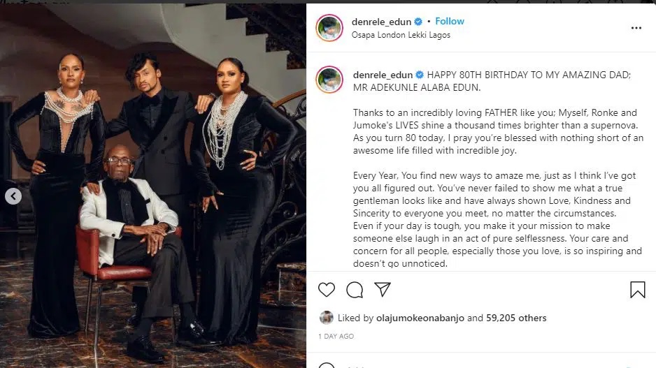 ‘Family will surely humble you’ Denrele Edun sparks reactions after ditching his characteristic style for his family portrait