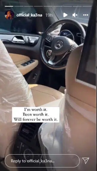 ‘I’m worth it’ - BNaija’s Ka3na brags as she lavish millions on a new car