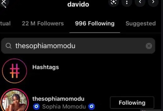 Davido follows his babymama Sophia Momodu on Instagram after receiving 1m birthday gift from her