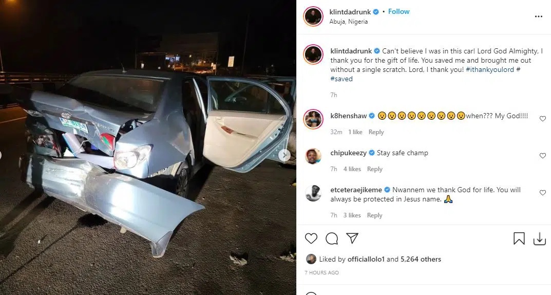 Comedian Klint da Drunk steps out of a terrible accident without single scratch