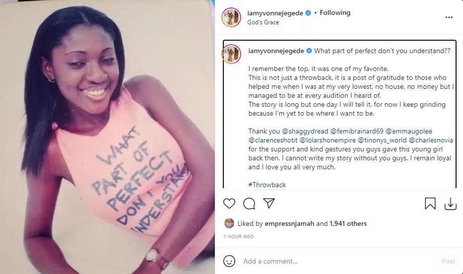 ‘No house, no money, but I managed to be at every audition’ Actress Yvonne Jegede thanks producers that assisted her in Nollywood