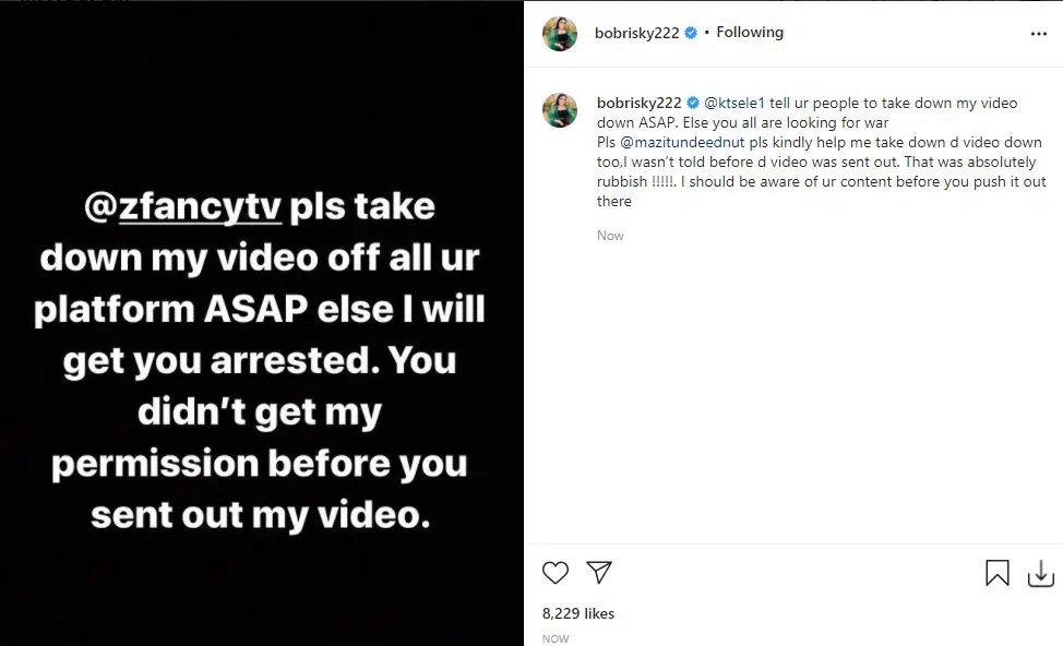 Bobrisky warn famous prankster, Zfancy for posting his video without his permission