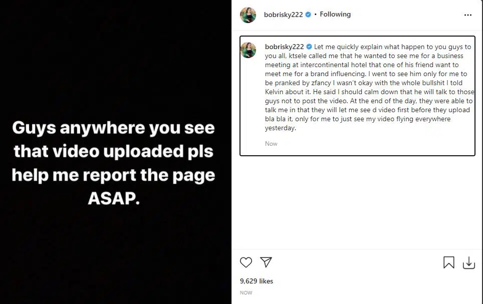 Bobrisky warn famous prankster, Zfancy for posting his video without his permission