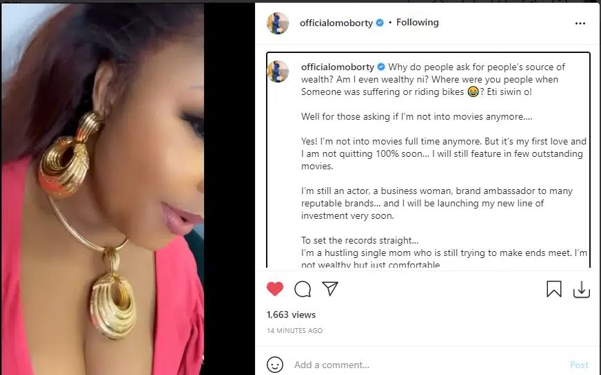 Actress Biodun Okeowo finally reveals the source of her wealth, not interested in movies anymore