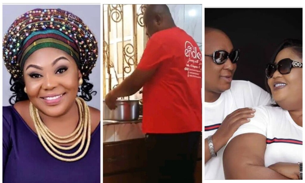 “HUBBY IS COOKING TODAY “- Chinyere Udoma Share Video Of Her Husband Cooking Skills In The Kitchen