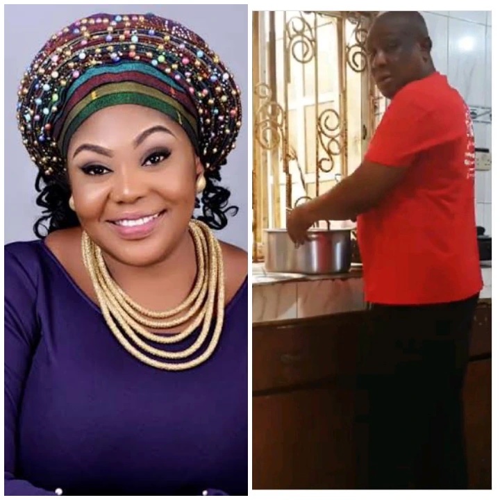 “HUBBY IS COOKING TODAY “- Chinyere Udoma Share Video Of Her Husband Cooking Skills In The Kitchen