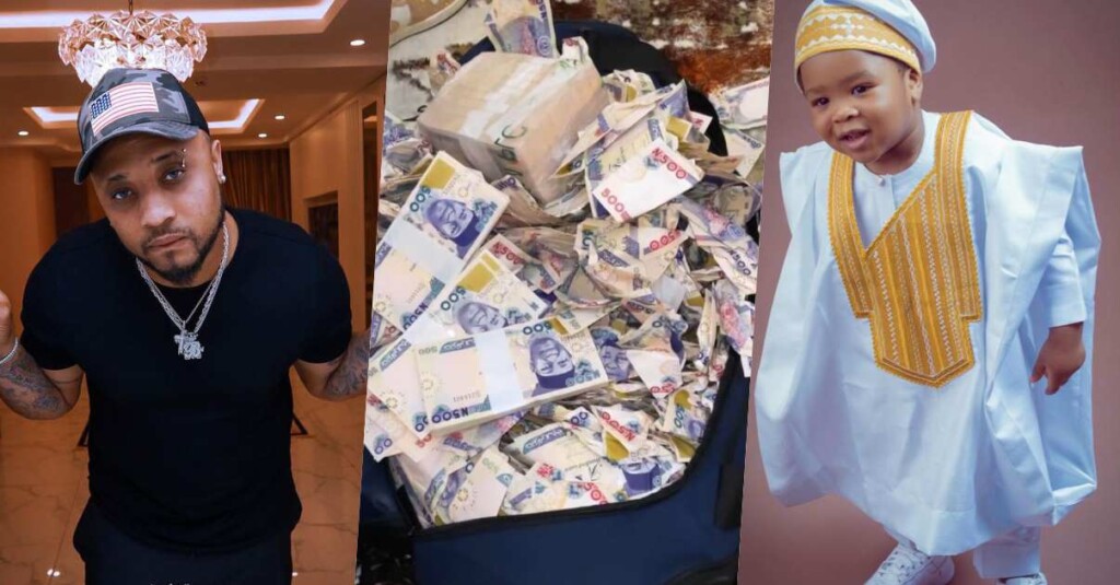 B-Red shows off cash received at son’s birthday party as Davido grace the venue (Video)