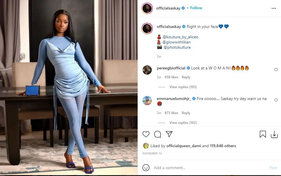 ‘Battle of fashion queen’ BBNaija’s Sasky and Toke Makinwa rock same outfit from different designer