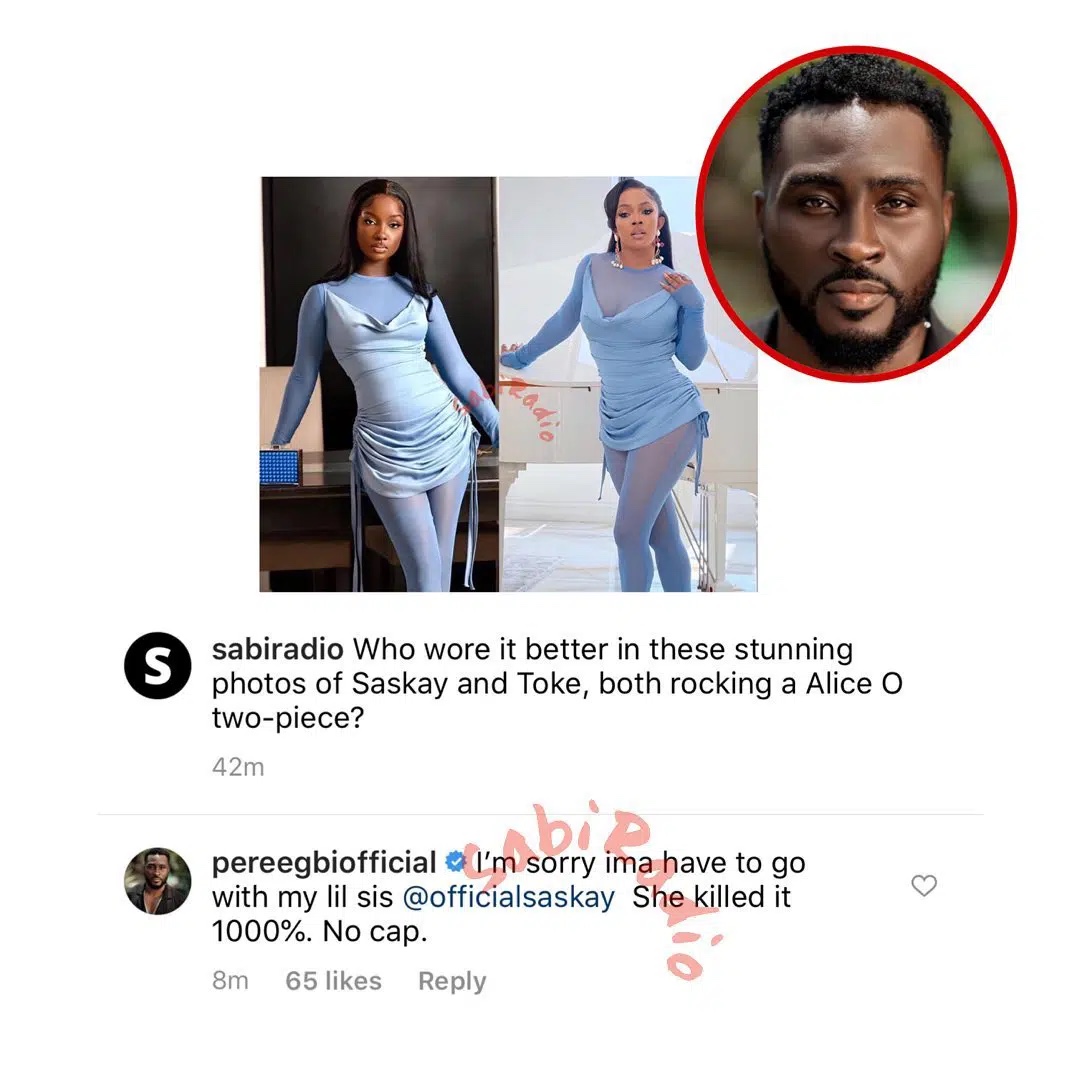 “If pursing clout was a person” Drama as Pere stands for Saskay over Toke Makinwa