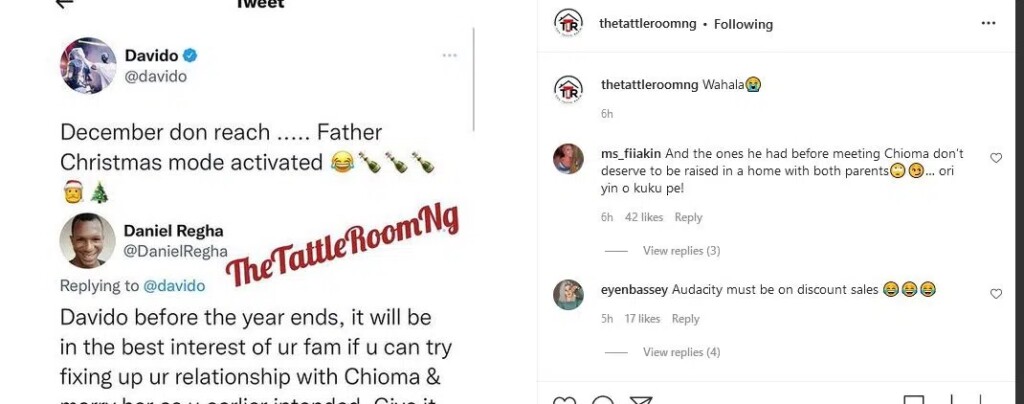 “Give Chioma another shot”Fan encourage Davido to marry Chioma before end of the year