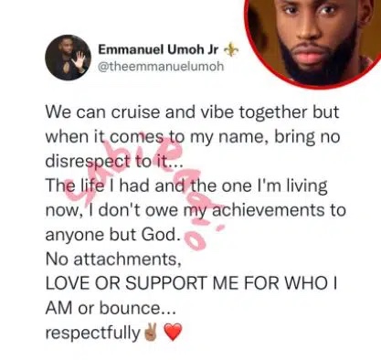 ‘Bring no disrespect to my name’ BBNaija’s Emmanuel warns ‘Shippers’