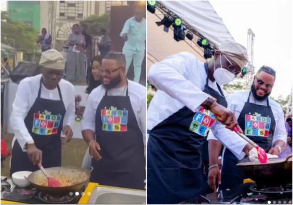 BBNaija's Whitemoney in hot water after assisting Sanwo-Olu in preparing a delicacy at Lagos State Food Festival.