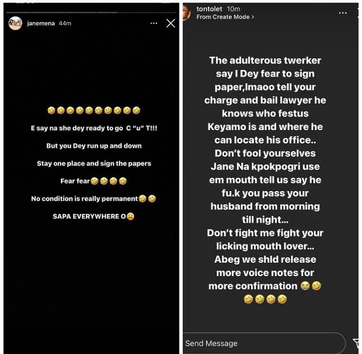 ‘Adulter0us Twerker’ go beg Kpokpogri to delete your s3x-tape’ – Tonto Dikeh drag Janemena in the mud