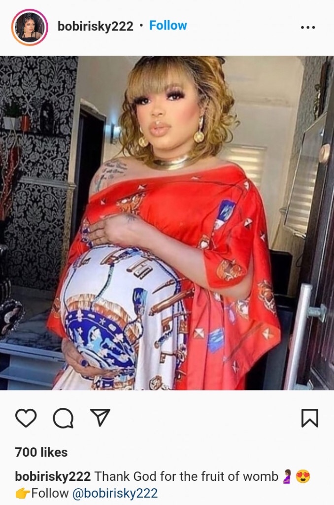 “Wonders Shall Never End” Reactions As Bobrisky Shares Photo Of Himself Been Pregnant (Photos)