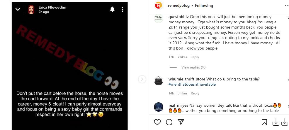 “This pride is unnecessary; go and command Kidwaya” Erica is slashed by Nigerian as she boast about her wealth