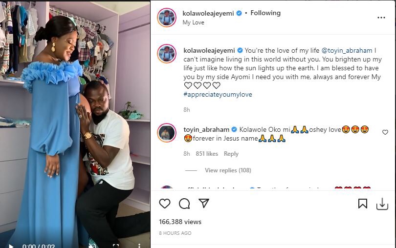 ‘I can’t imagine living in this world without you’ Actress Toyin Abraham’s husband Kolawole showers love on his wife