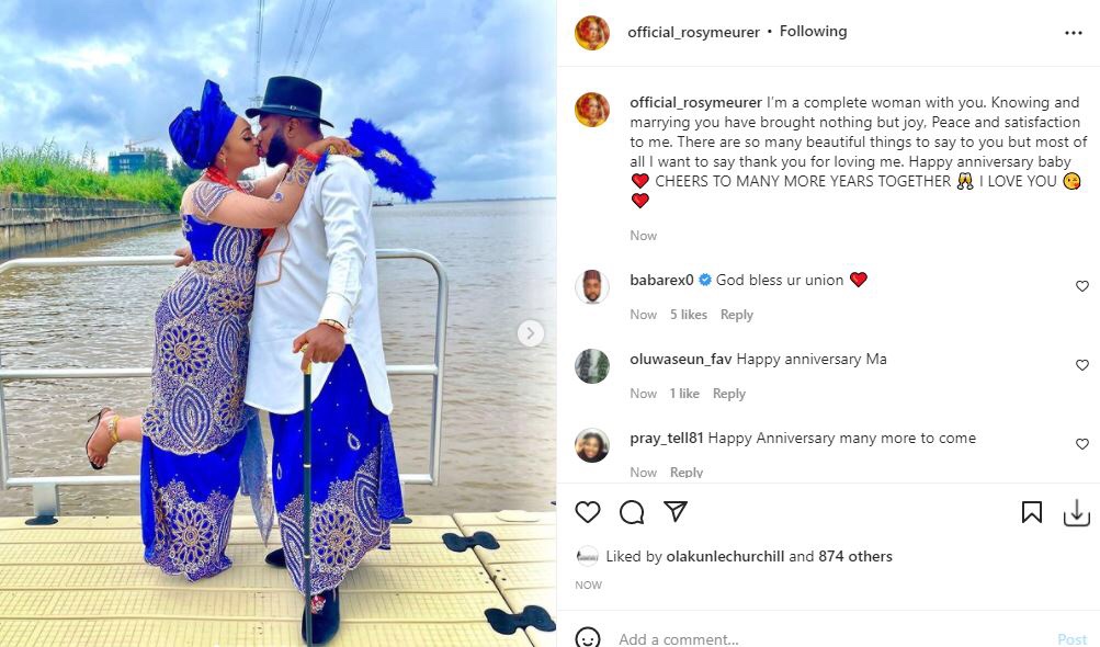 ‘Marrying you have brought satisfaction to me’ Actress Rosy Meurer celebrates her 1st wedding anniversary with Olakunle Churchill