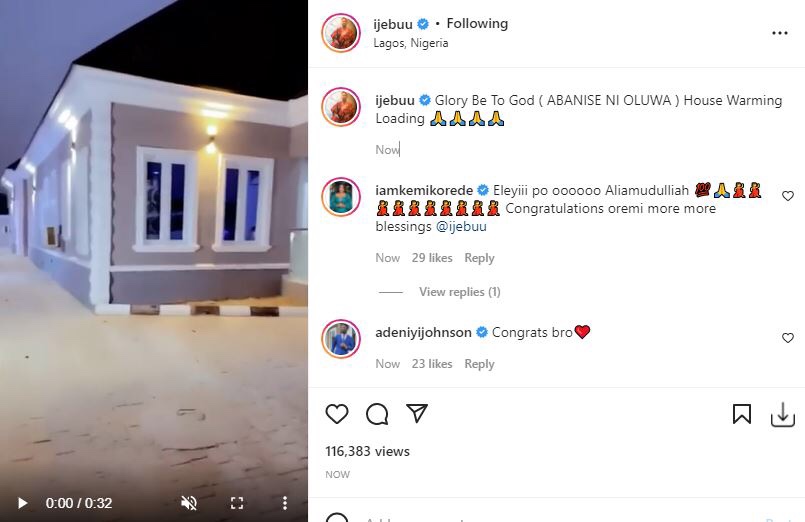 Actress Nkechi Blessing, Wunmi Toriola others reacts as Actor Ijebu become a house owner