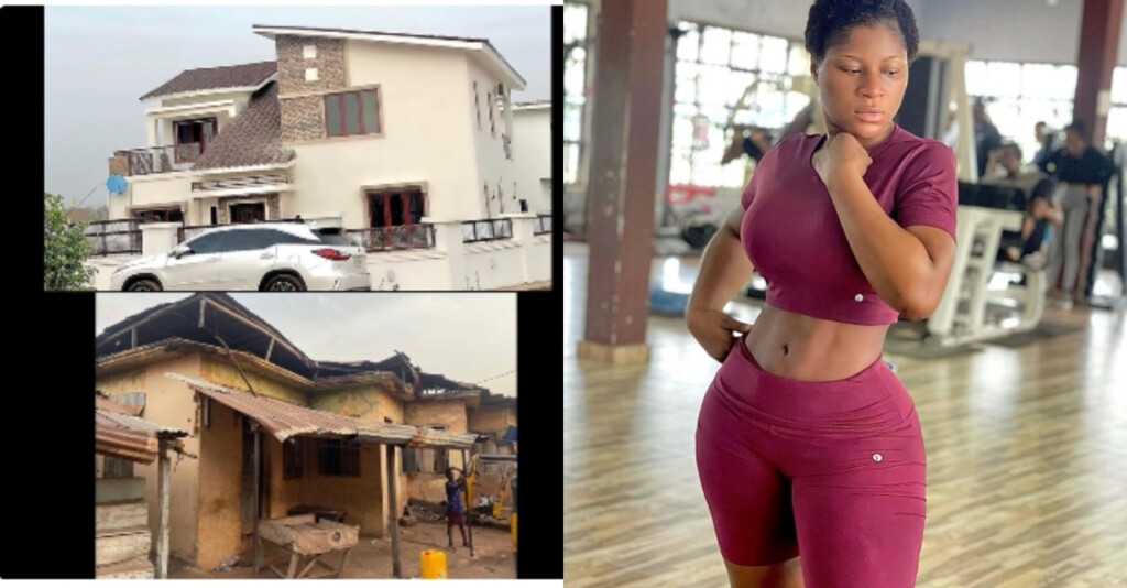 Nollywood Actress Destiny Etiko broke down in tears as she share photos of where she grew up as a child, and her new mansion