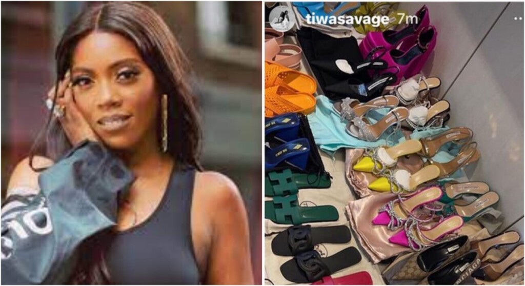 Reaction as Tiwa Savage displays shoes she is taking for one week vacation