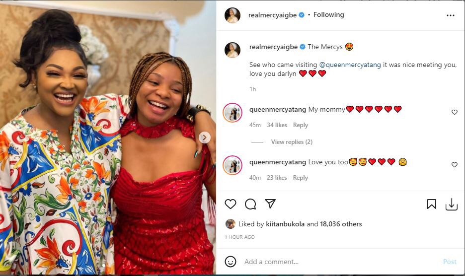 Actress Mercy Aigbe’s smile for joy as BBNaija’s Queen surprises her