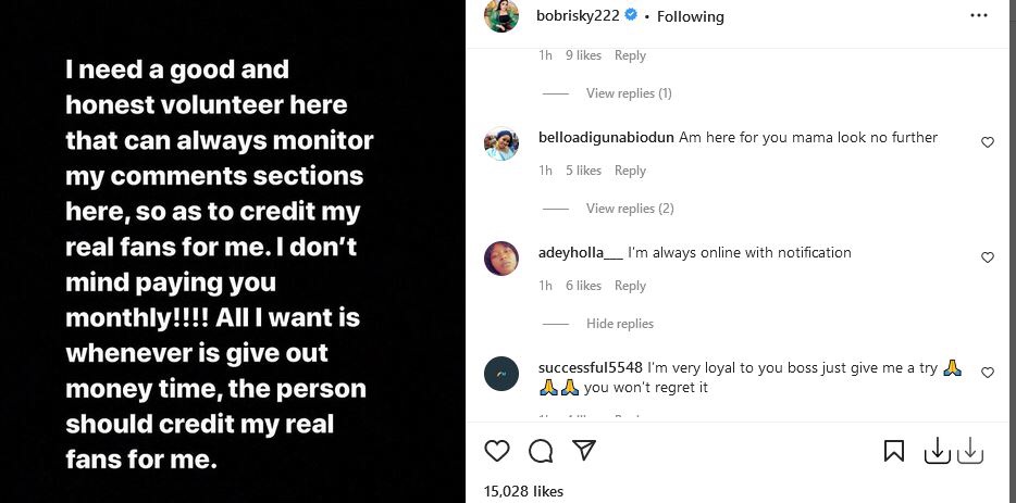 Nigerians run to Bobrisky as he sets to create online jobs for his loyal fans