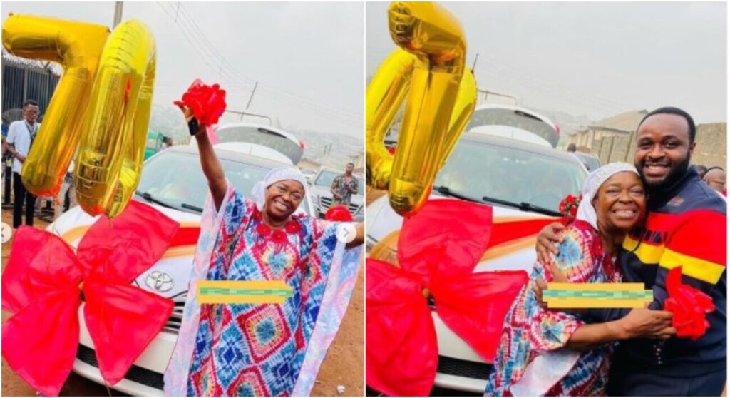 Actor Femi Adebayo surprises his mother with a car on her 70th birthday