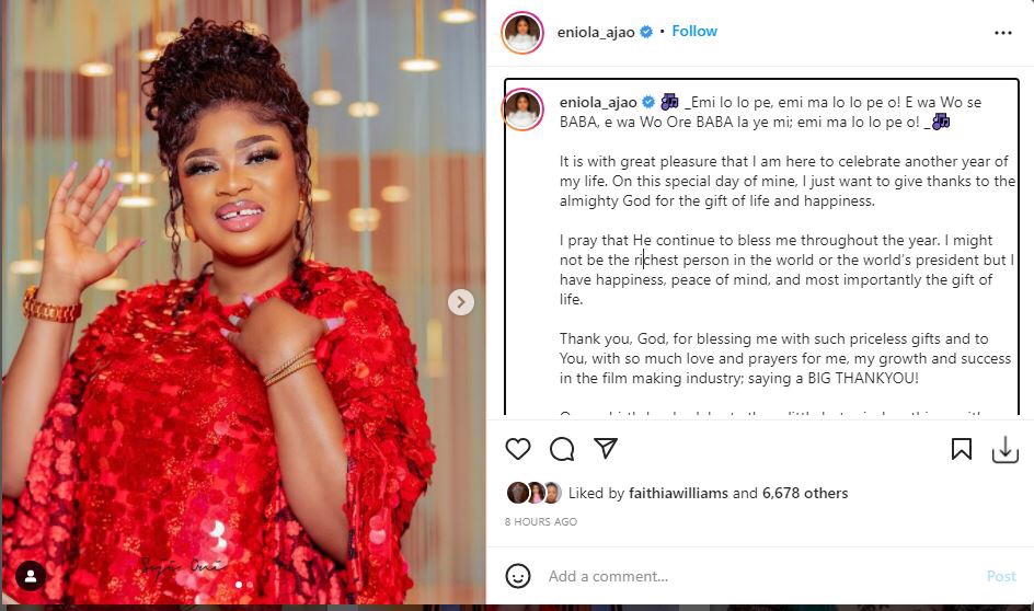 ‘I might not be the richest in the world, but I have peace of mind’ Actress Eniola Ajao celebrates her birthday with stunning photos